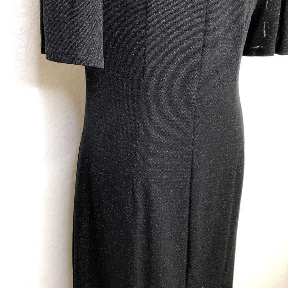Frank Lyman Design black metallic cowl neck slit sleeve midi dress size 12